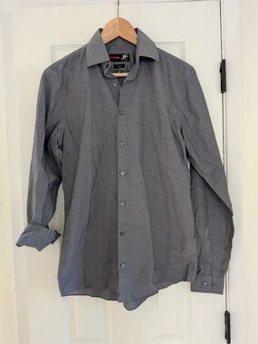 J. Ferrar Mens Gray LS Button Up Shirt Slim Fit Stretch Size Small